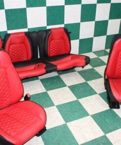 15′ MUSTANG Coupe CUSTOM COVERS Red Black Front Buckets Backseat Seats OE WTY